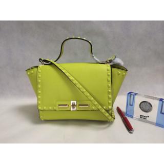 Replica Valentino Rockstud Leather Flap Shoulder Tote Bag 00880 Fluo Yellow For Sale