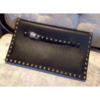 Replica Valentino Rockstud Platinum Finish Studs Clutch Bag Black with Gold