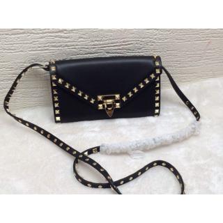 Replica Valentino Vintage Envelope Rockstud Cross Body Wallet Clutch Bag Black with Gold 2015