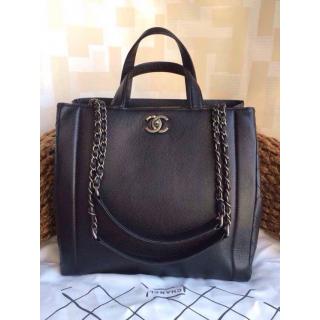 Top Chanel New Hampton Leather Shoulder Tote Bag 2014 Black CA