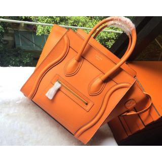 Top Knockoff Celine Luggage Micro Bag in Original Leather Orange USA