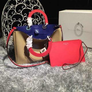 Top Replica Dior Calfskin Diorissimo Small Bag Camel/Dark Blue/Cerise at CA